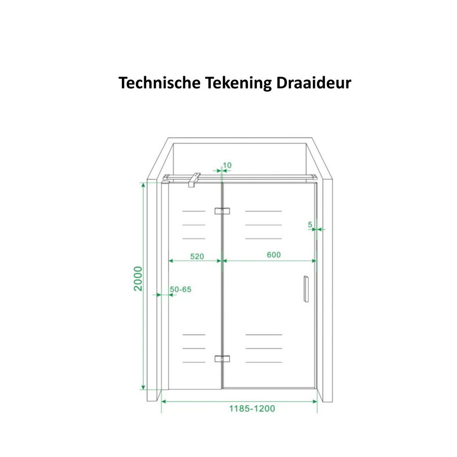 Douchecabine Wiesbaden met Draaideur en Zijwand 120 cm 8mm Nano Coating Chroom (vijf verschillende maten)