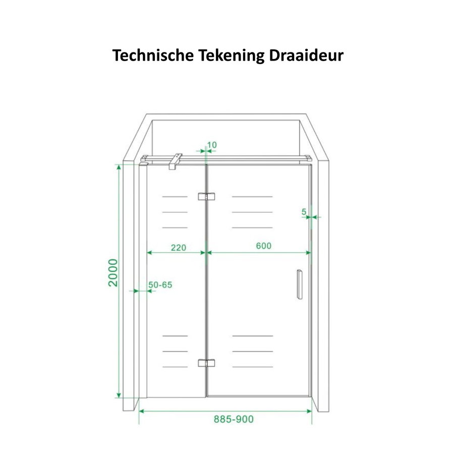 Douchecabine Wiesbaden met Draaideur en Zijwand 90 cm 8/10mm Nano Coating Chroom (vijf verschillende maten)