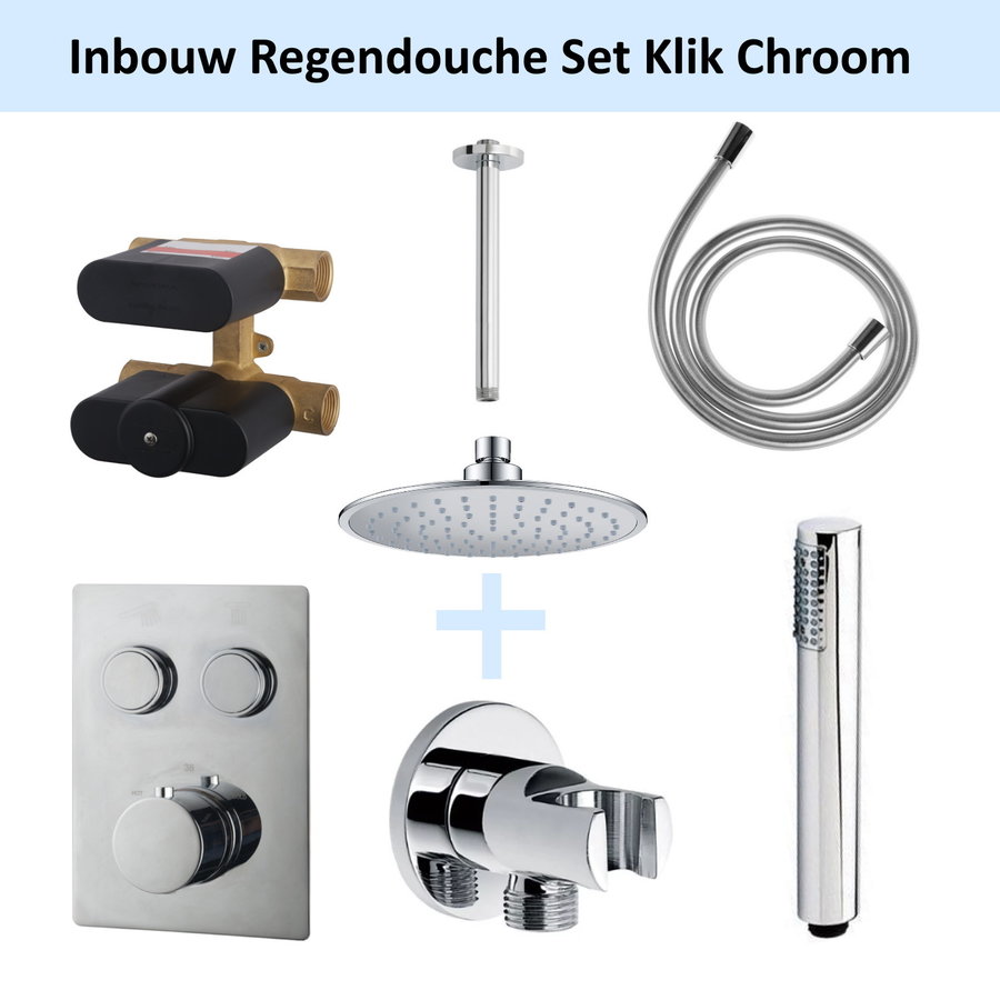 Inbouw Regendouche Set Klik 2-Wegs Chroom (Plafonduitloop)