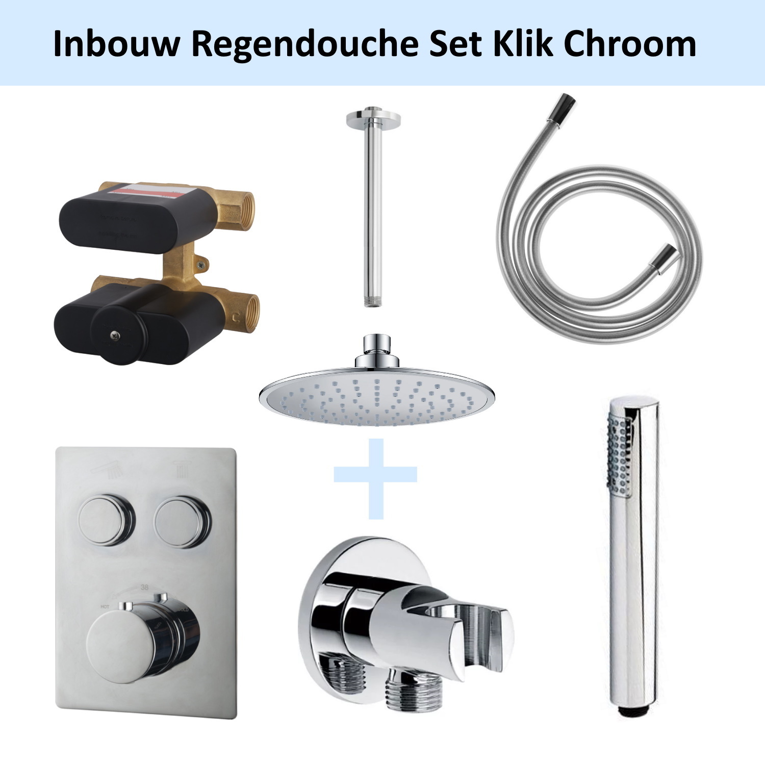 Wiesbaden Inbouw Regendouche Set Klik 2-Wegs Chroom