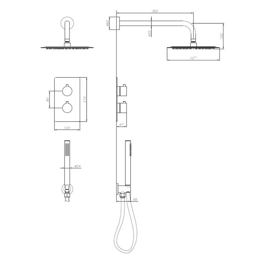 Inbouw Regendouche Set Boss & Wessing Aloni met Handdouche en Wanduitloop Chroom