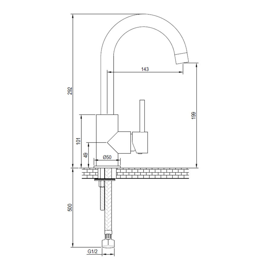 Wastafelmengkraan Brauer Chrome Edition Coldstart Opbouw Hoog Gebogen Ronde Hendel Chroom PVD