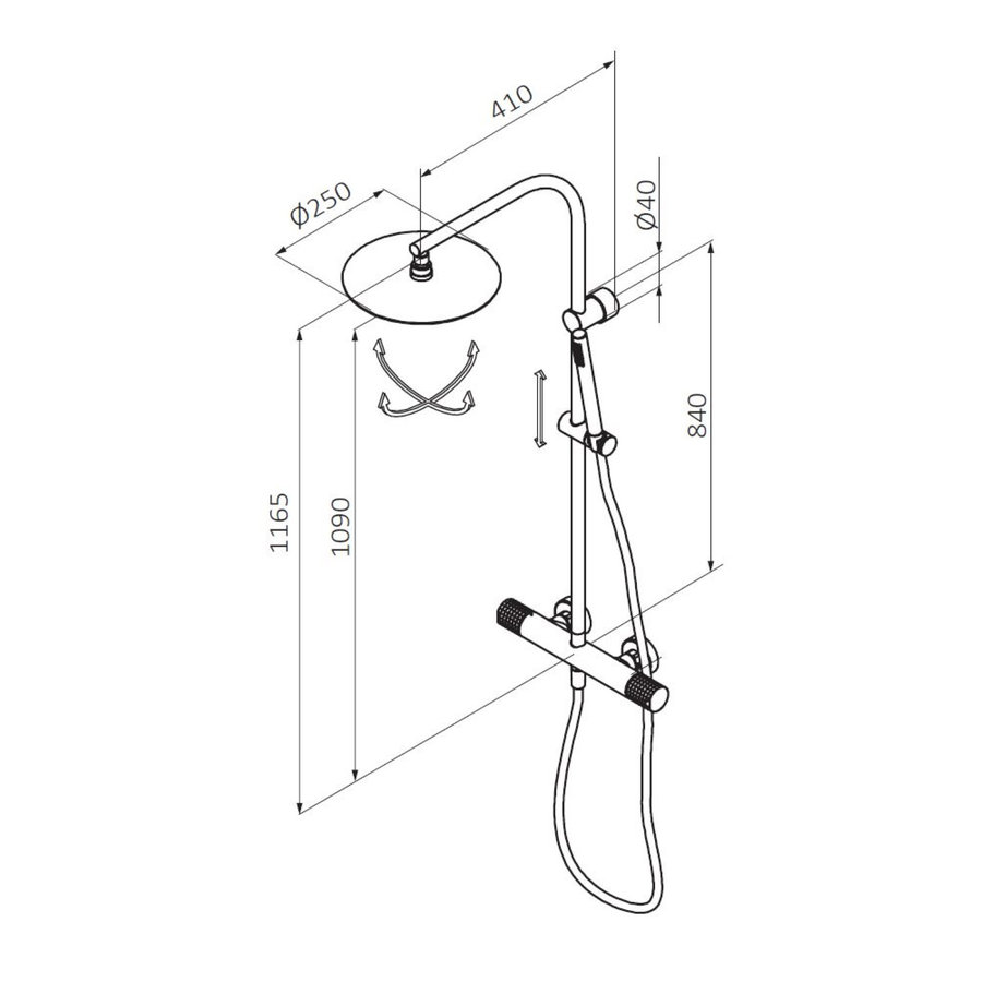 Opbouw Regendouche Set GRB Aura Mengkraan Ronde Douchekop ⌀25 cm met Staaf Handdouche Wit