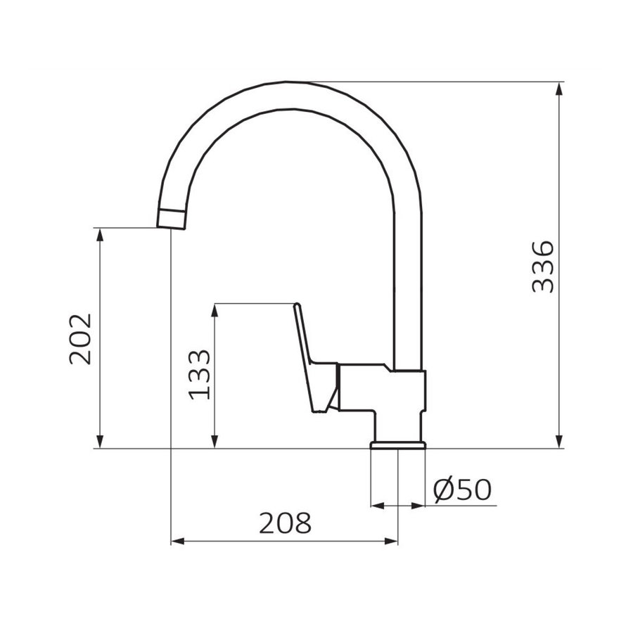 Keukenkraan GRB Kitchen met Gebogen Uitloop Messing Chroom