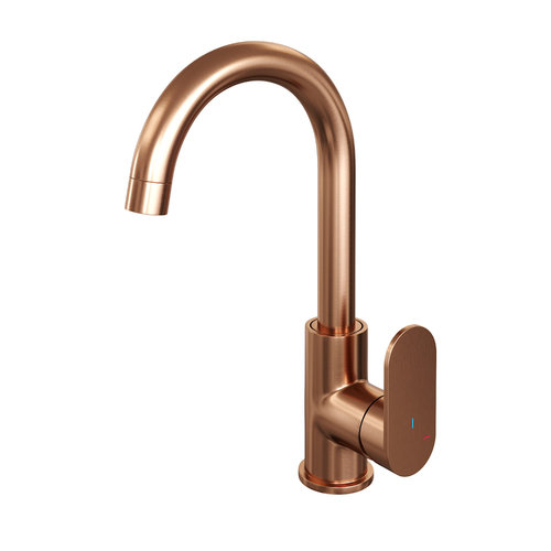 Wastafelmengkraan Brauer Copper Edition Coldstart Opbouw Hoog Gebogen Platte Hendel Geborsteld Koper PVD 