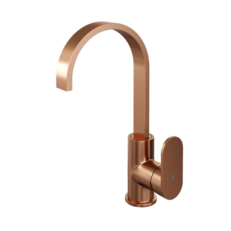 Wastafelmengkraan Brauer Copper Edition Coldstart Opbouw Hoog Plat Gebogen Platte Hendel Geborsteld Koper PVD