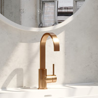 Wastafelmengkraan Brauer Copper Edition Coldstart Opbouw Hoog Plat Gebogen Ronde Hendel Geborsteld Koper PVD