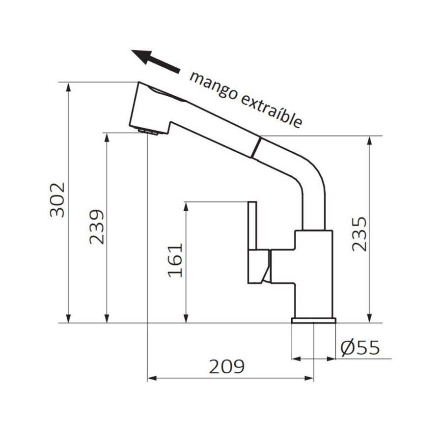 Keukenkraan GRB Kitchen 30,2 cm met Uittrekbare Handdouche Twee Standen Chroom