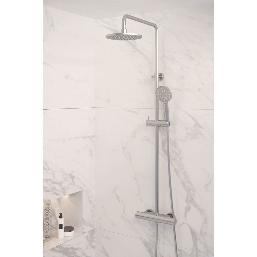 Regendouche Brauer Brushed Showerpipe Met Thermostaat 20cm 3 Standen Geborsteld Nikkel