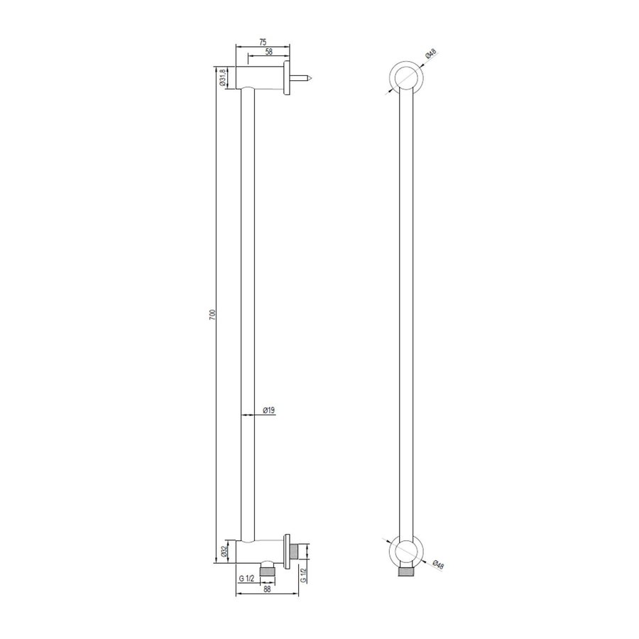 Glijstang Brauer Brushed 70 cm Met Wandaansluitbocht Geborsteld Nikkel