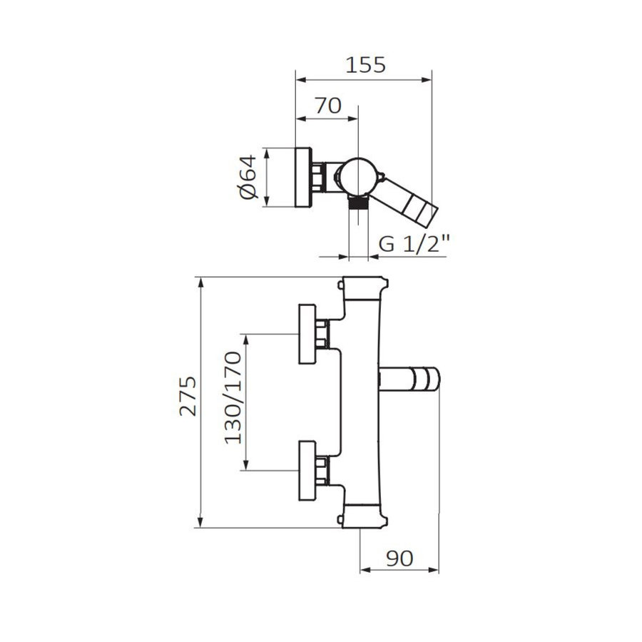 Bad- of Douchekraan GRB Time Thermostatisch Messing Chroom (zonder handdoucheset)