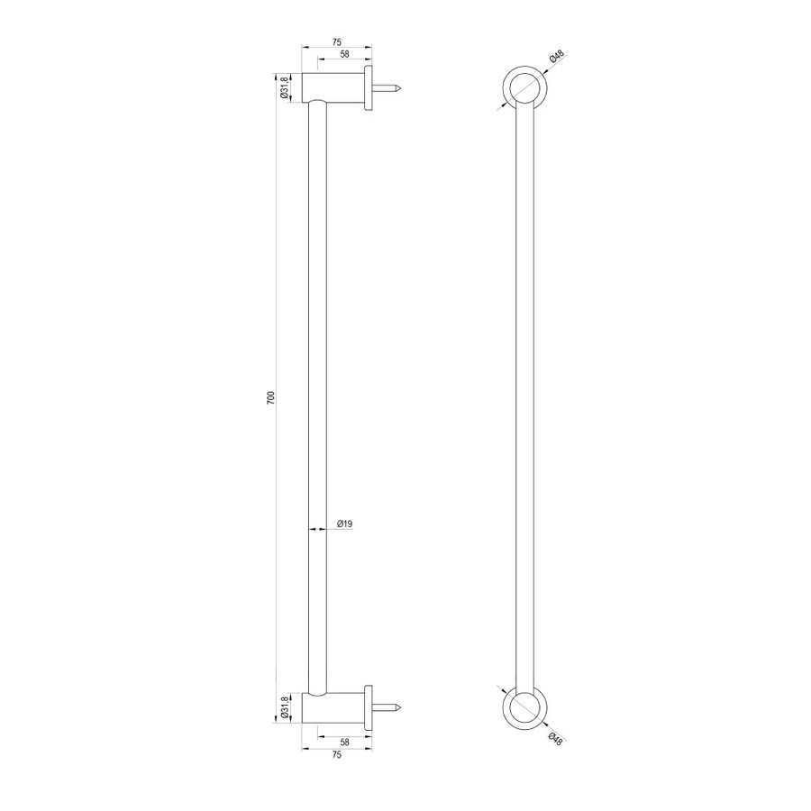 Glijstang Brauer Copper 70cm Met Wandaansluitbocht Koper