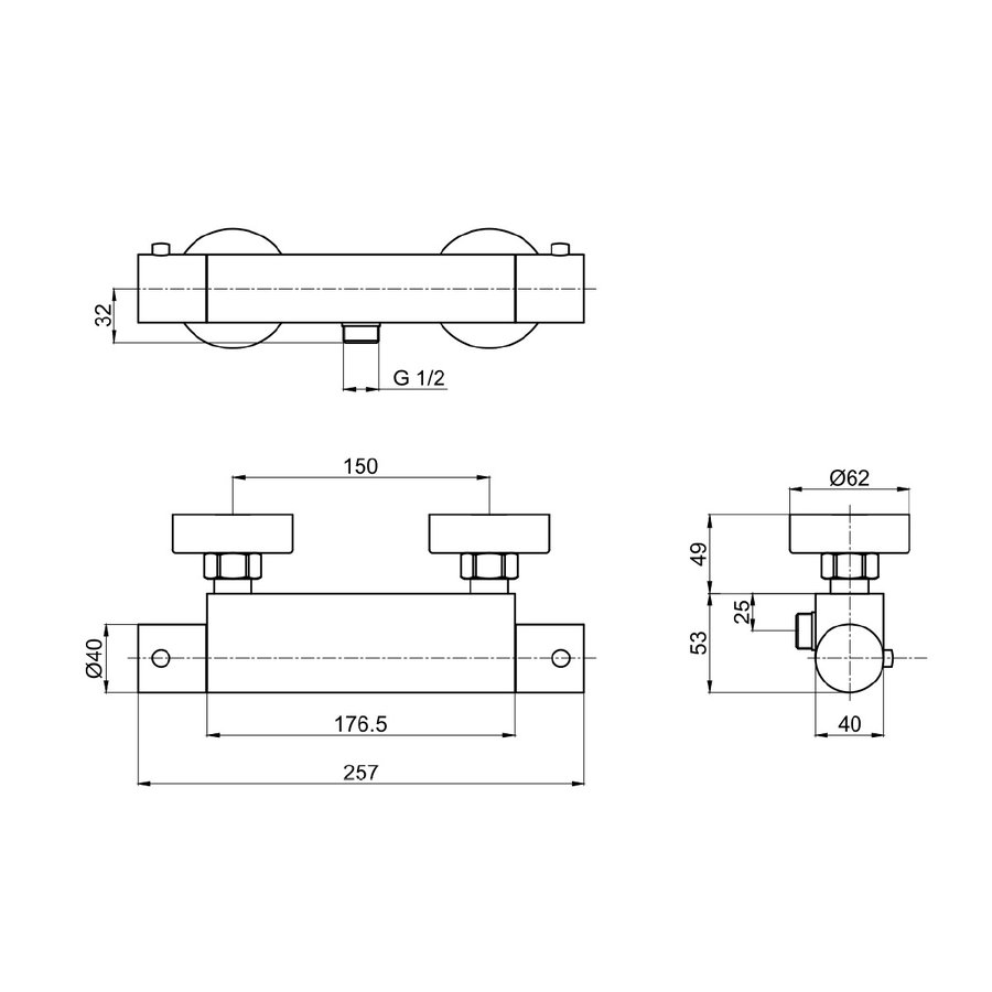 Opbouw Douchekraan Brauer Black Thermostatisch Mat Zwart