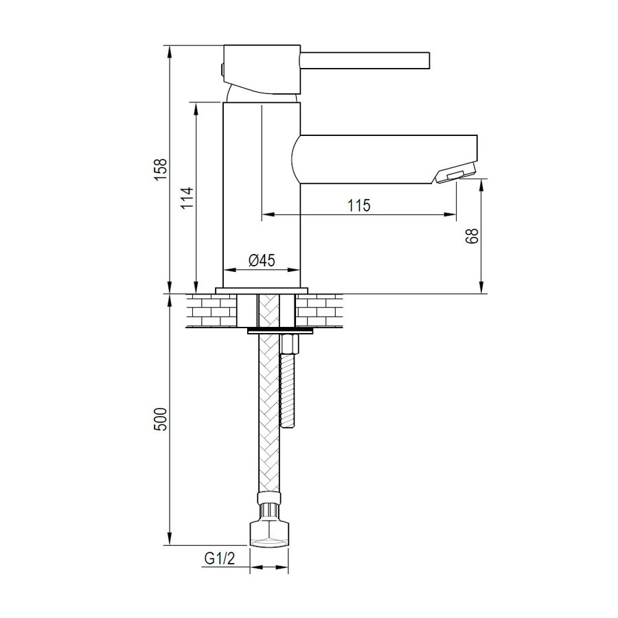Wastafelmengkraan Brauer Black Edition Coldstart Opbouw Laag Platte Hendel Mat Zwart