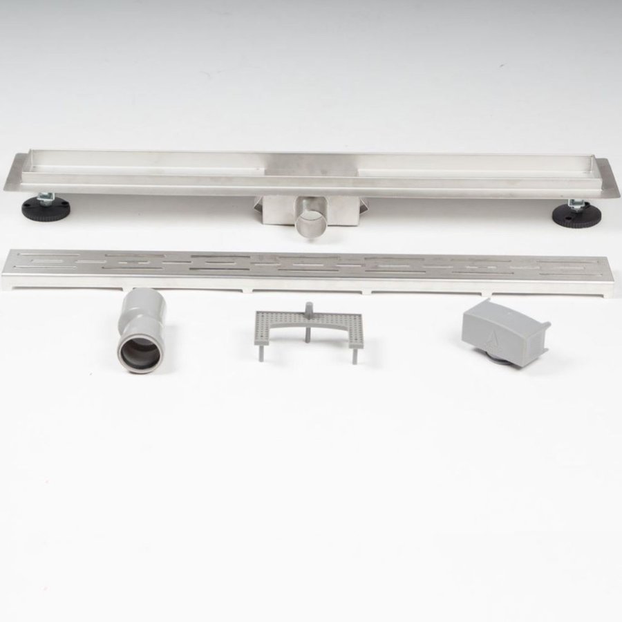 Douchegoot Brauer 110x7 cm RVS Vloerflens Inclusief Kunststof Sifon Verstelbare Poten