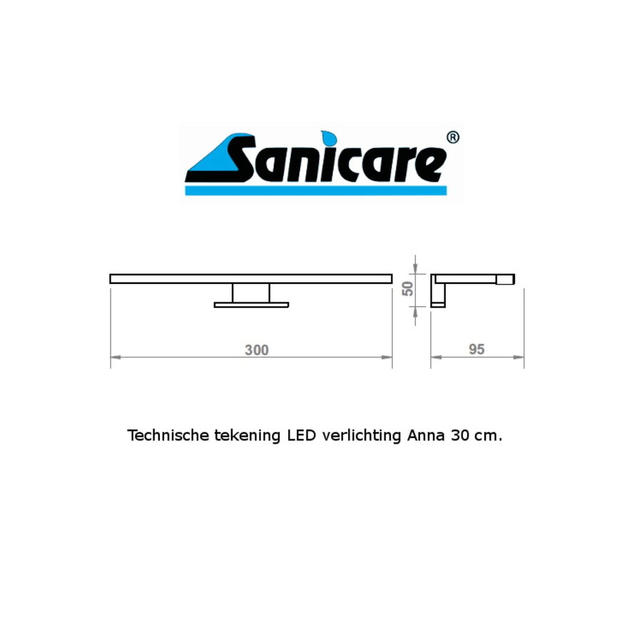 Spiegelverlichting Sanicare LED Anna 30 cm Mat Zwart