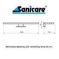 Spiegelverlichting Sanicare LED Anna 60 cm Mat Zwart