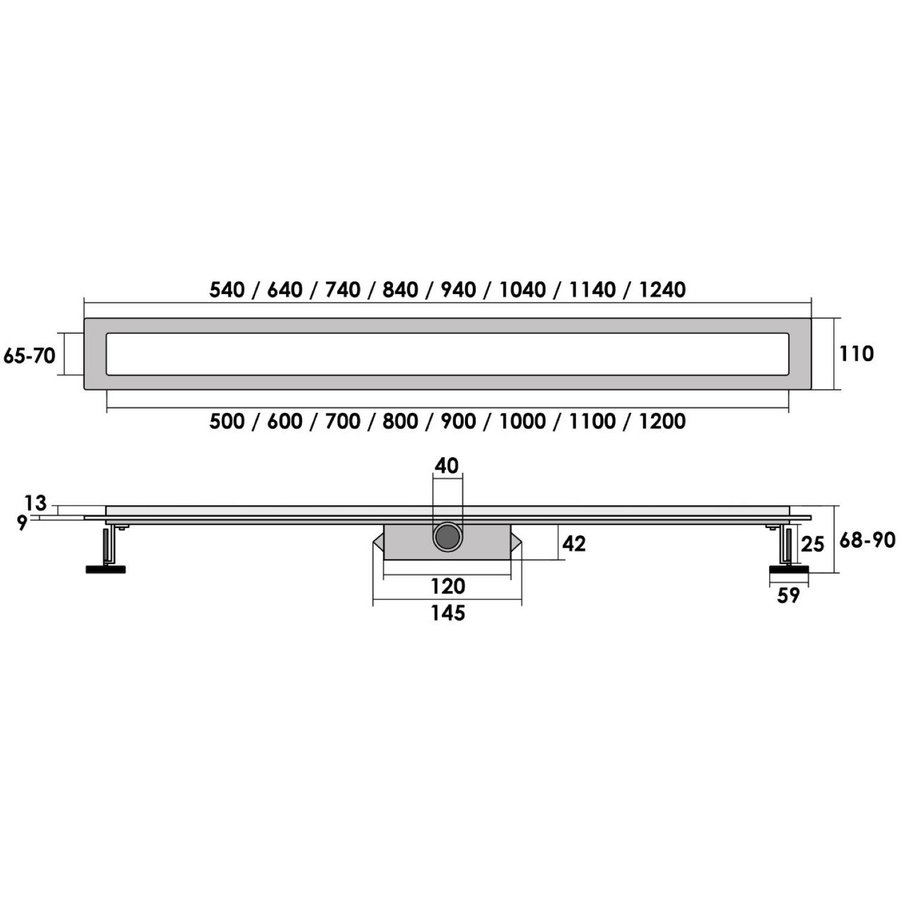 Douchegoot Brauer RVS Inclusief Vloerflens 140x7 cm Zero Tegelinlegrooster Omkeerbaar