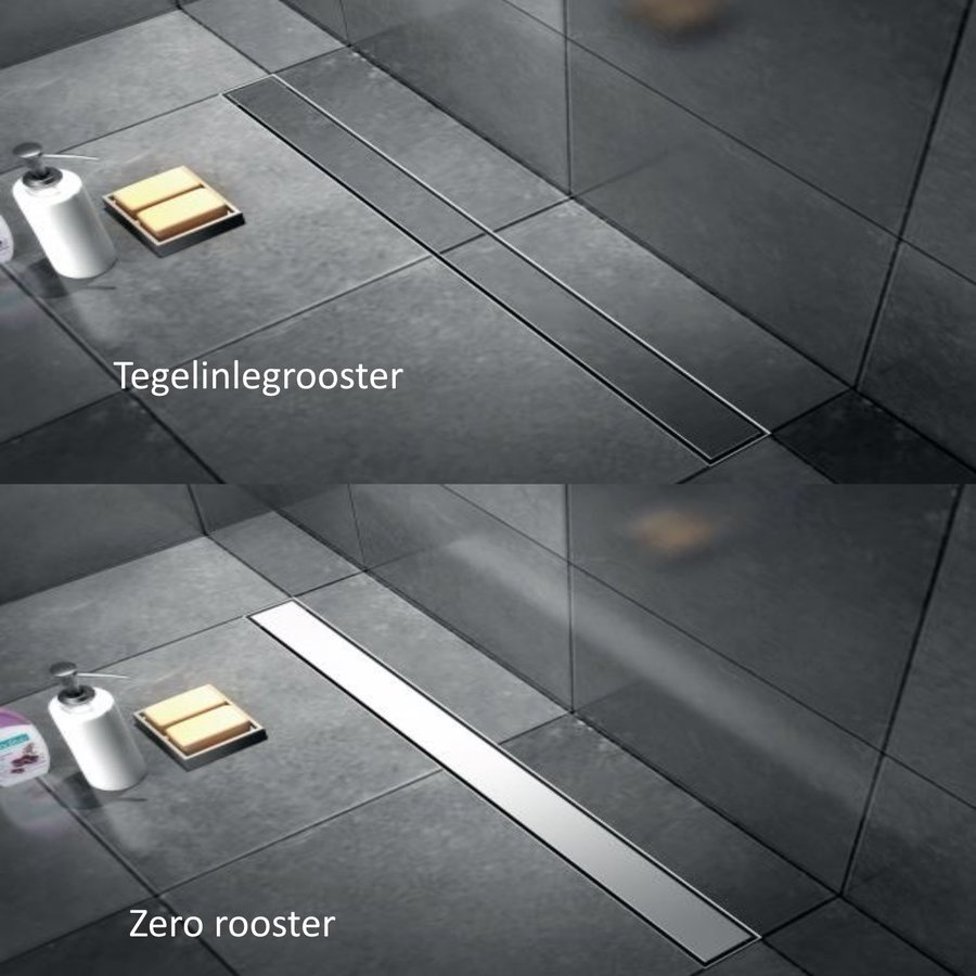 Douchegoot Brauer RVS Inclusief Vloerflens 100x7 cm Zero Tegelinlegrooster Omkeerbaar