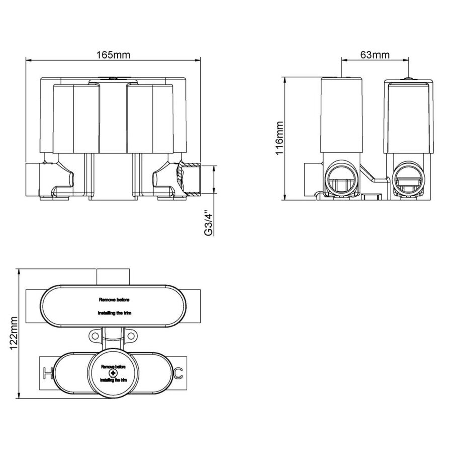 Inbouwdeel Boss & Wessing Click voor 3-Wegs Douchethermostaat