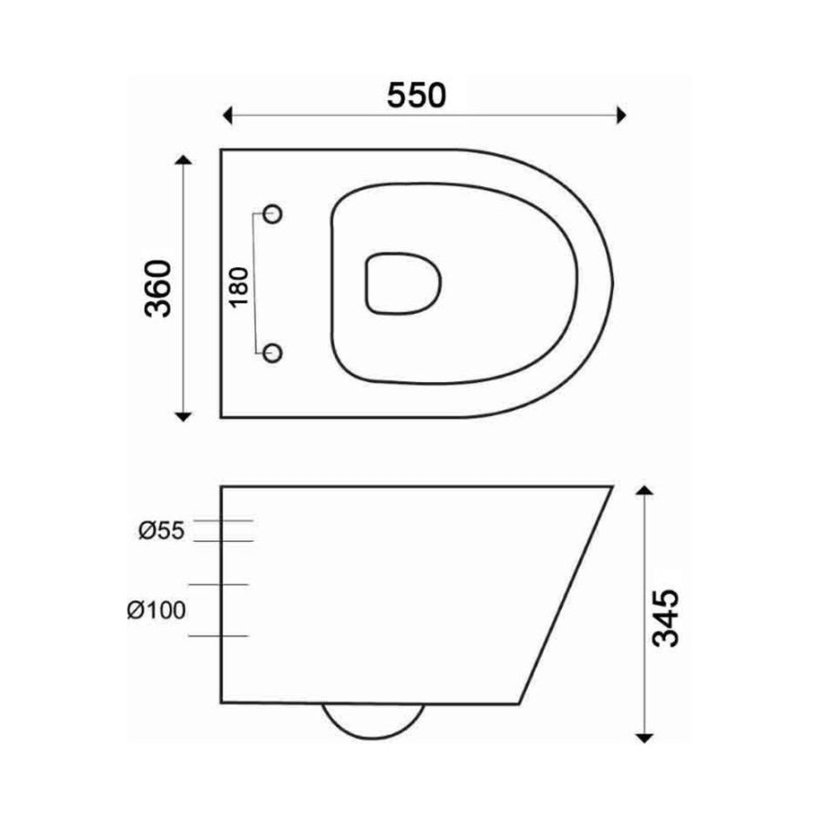 Wandcloset Boss & Wessing Artico 36x55x34,5 cm met Vlakke Toiletzitting Wit