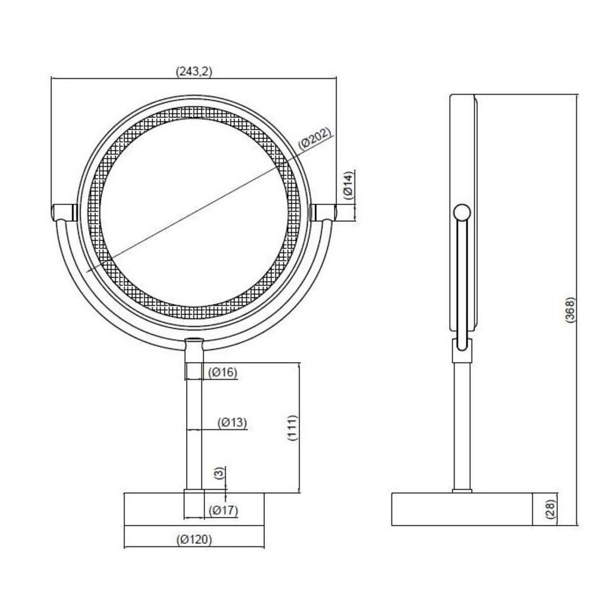 Scheerspiegel Boss & Wessing LED Verlichting Vrijstaand 5x Vergrotende Make-Up Spiegel Mat Zwart