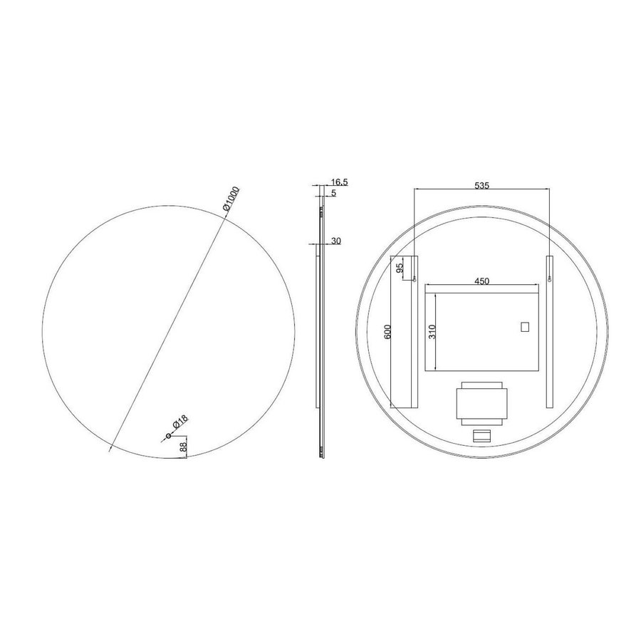 Badkamerspiegel Rond Boss & Wessing Anima LED Verlichting en Spiegelverwarming 100 cm