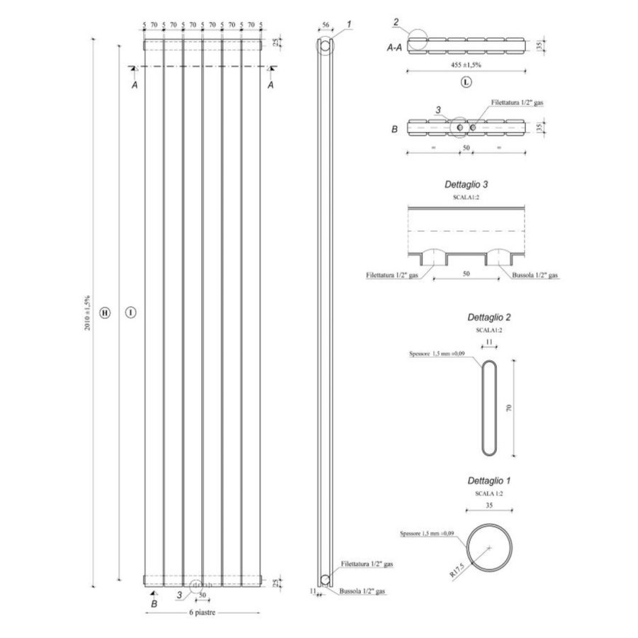 Radiator Boss & Wessing Jarmilo 200x45 cm Midden Onder Aansluiting Dubbel Wit (1461 Watt)