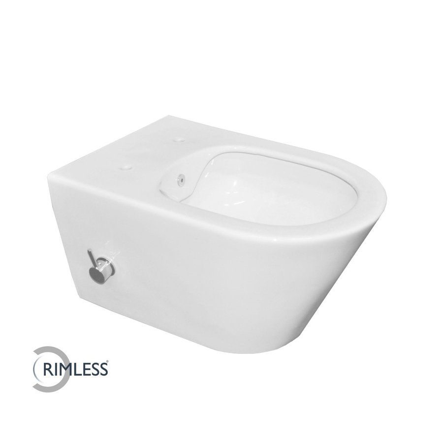 Wandcloset Wiesbaden Luxe Rimless 53 cm Inclusief Ingebouwde Bidet Wit