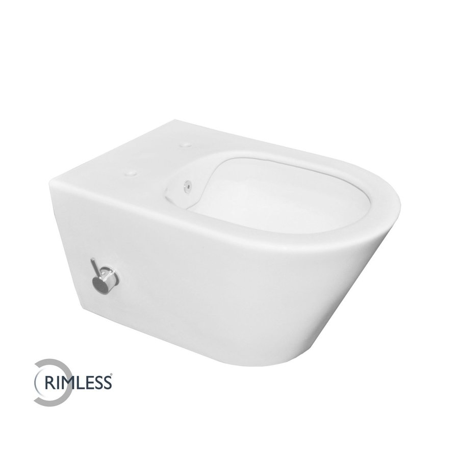 Wandcloset Wiesbaden Luxe Rimless 53 cm Inclusief Ingebouwde Bidet Mat Wit