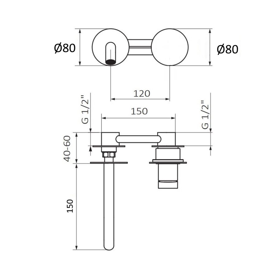 Inbouw Wastafelkraan GRB Aura zonder Clickwaste 15 cm Mat Chroom