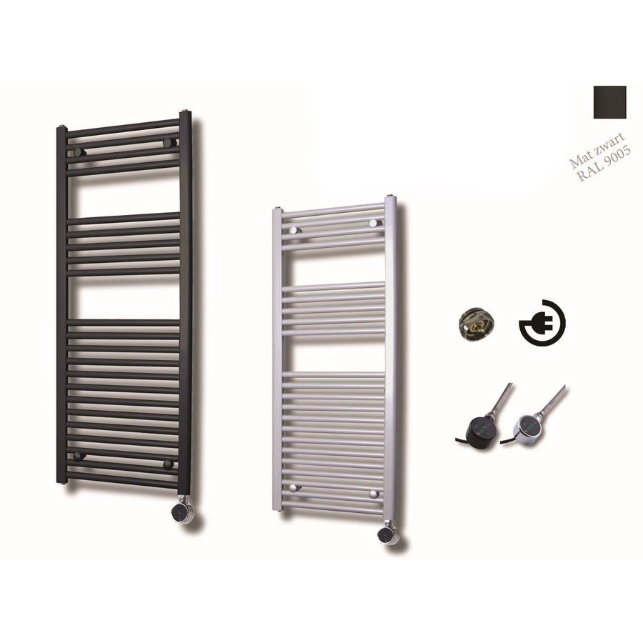 Elektrische Design Radiator Sanicare Plug En Play 111,8 x 45 cm Mat Zwart Thermostaat Zwart 596 Watt