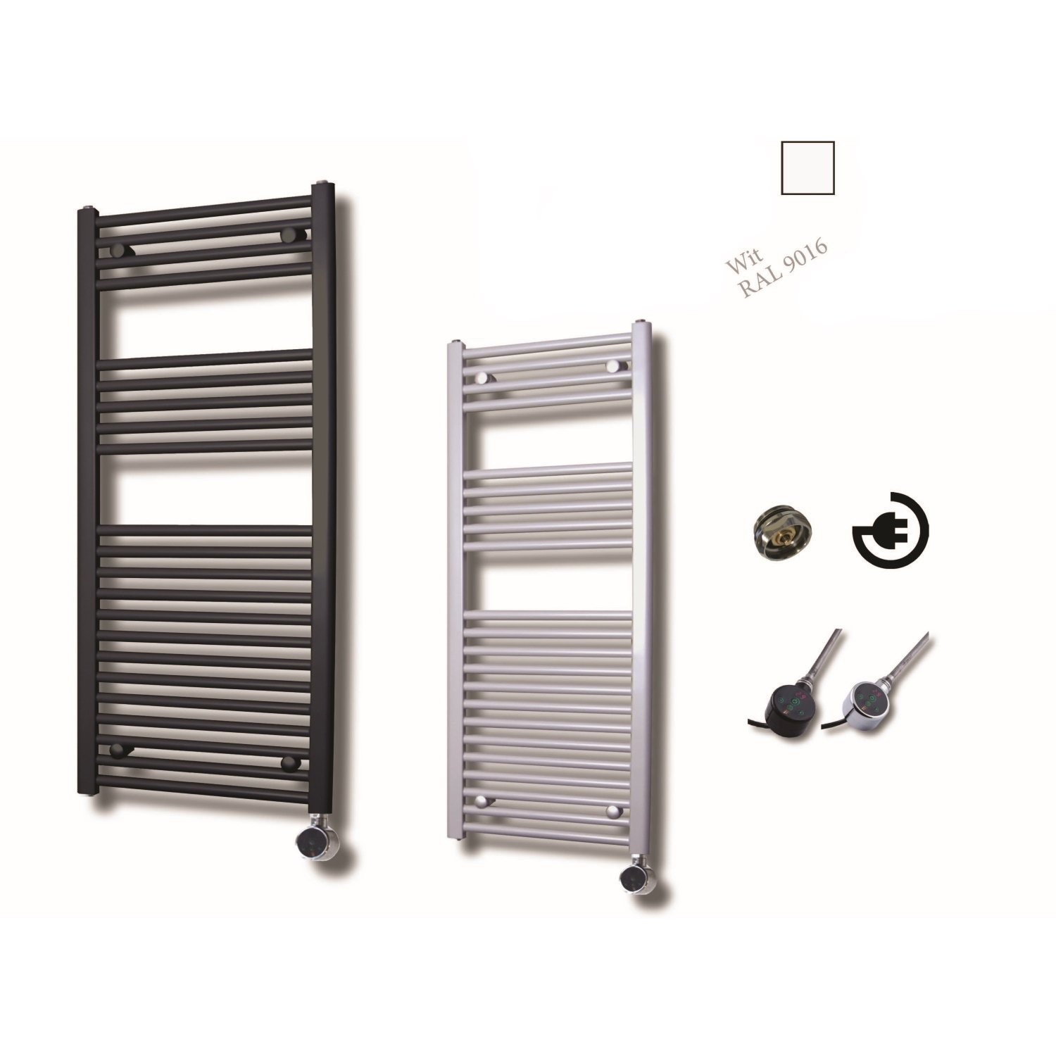 Elektrische Design Radiator Sanicare Plug En Play 111,8 x 60 cm Wit Thermostaat Chroom 730 Watt Sani