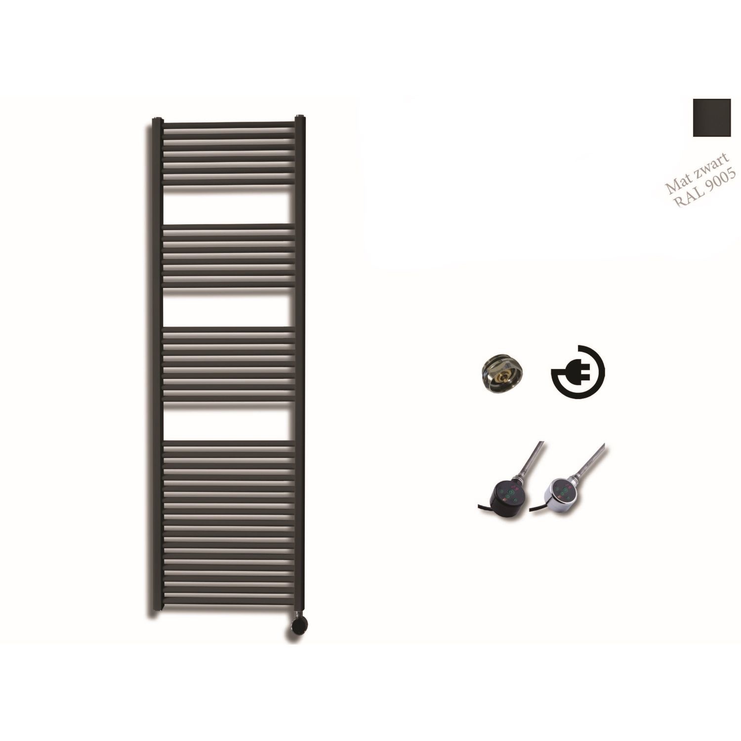 Elektrische Design Radiator Sanicare Plug En Play 172 x 45 cm Mat Zwart Thermostaat Chroom 920 Watt 