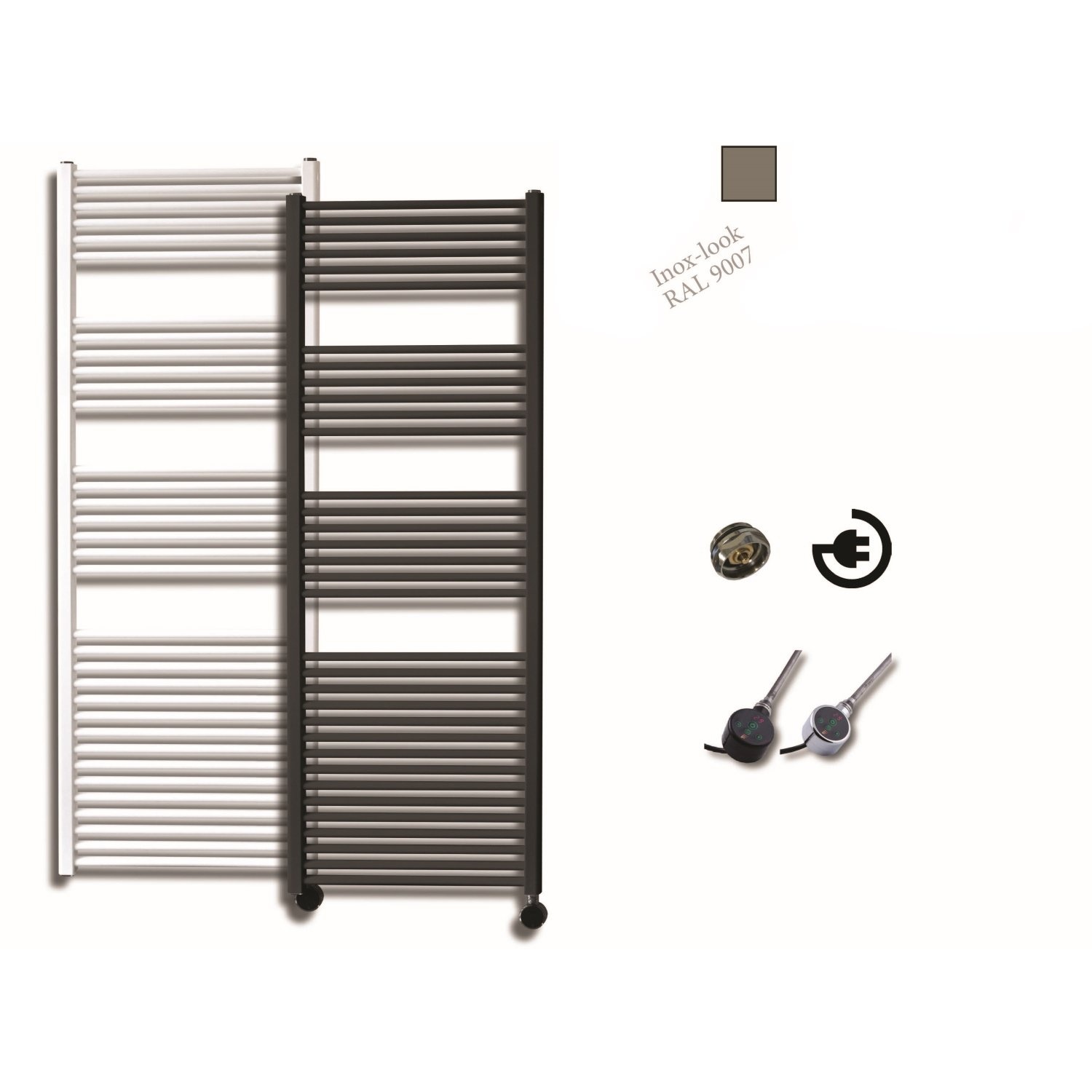 Elektrische Design Radiator Sanicare Plug En Play 172 x 60 cm Inox Look Thermostaat Chroom 1127 Watt