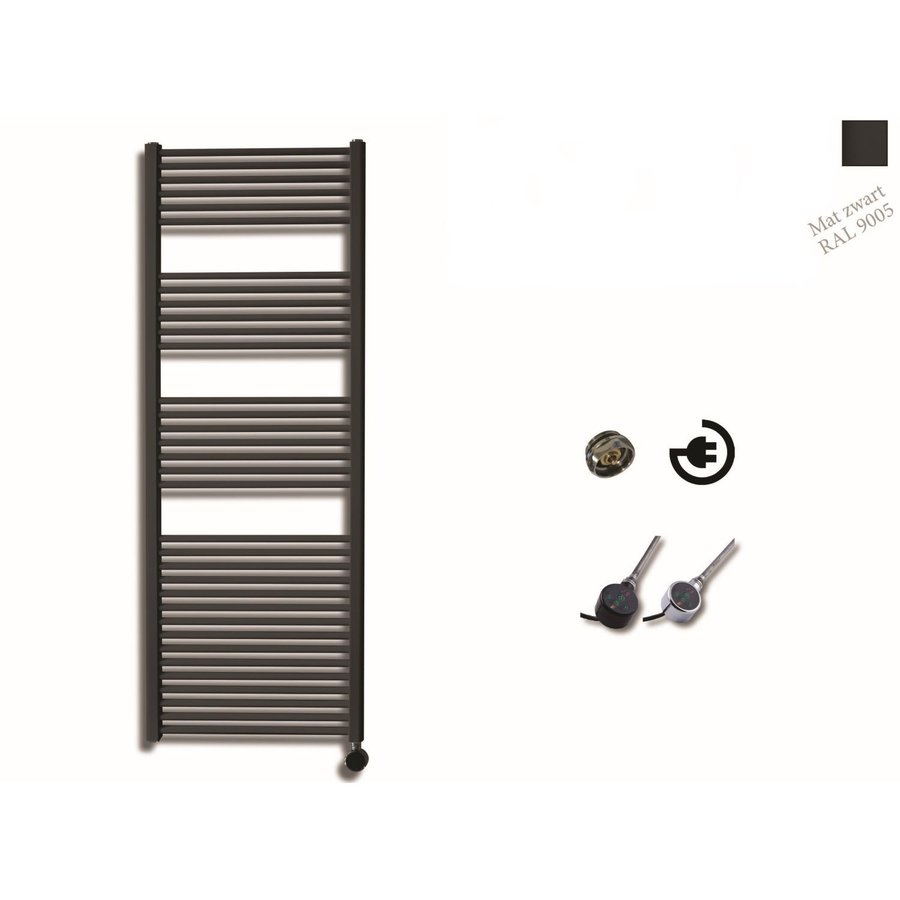 Elektrische Design Radiator Sanicare Plug En Play 172 x 60 cm Mat Zwart Thermostaat Chroom 1127 Watt