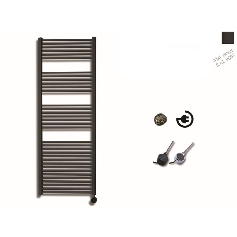 Elektrische Design Radiator Sanicare Plug En Play 172 x 60 cm Mat Zwart Thermostaat Zwart 1127 Watt