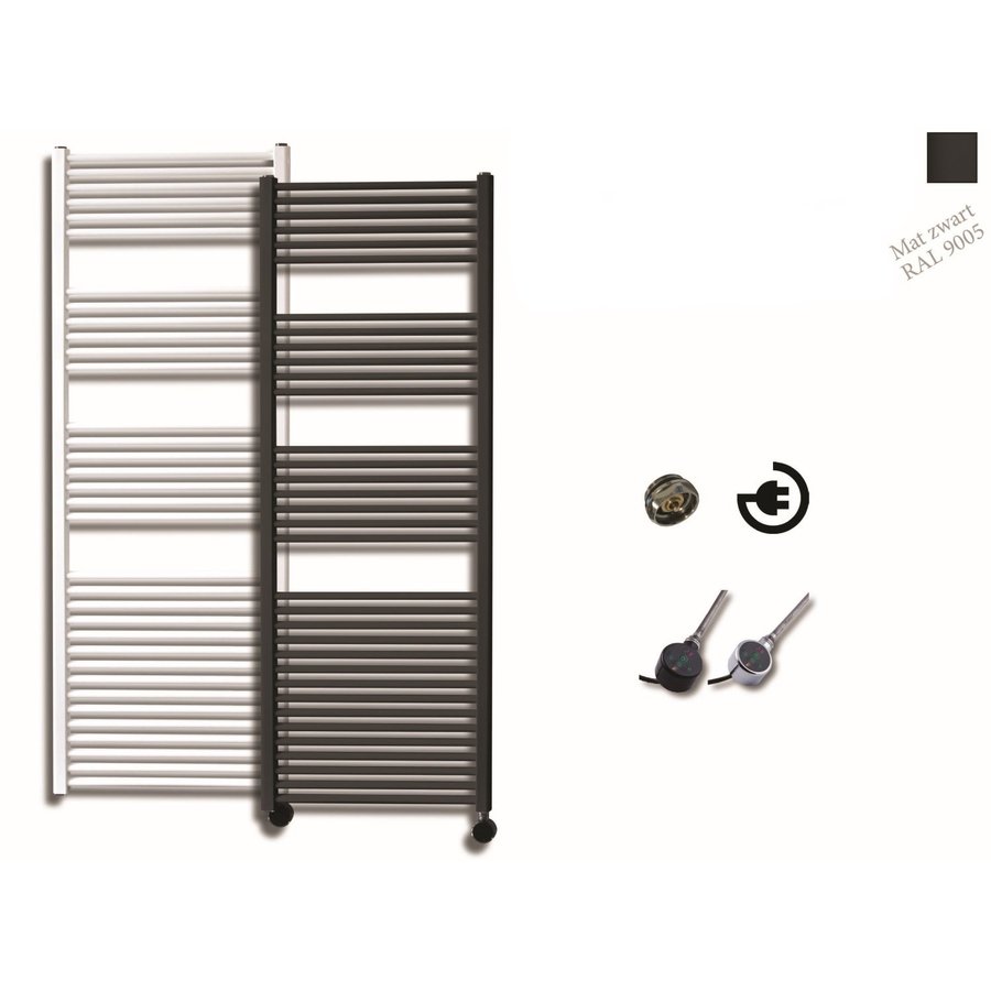 Elektrische Design Radiator Sanicare Plug En Play 172 x 60 cm Mat Zwart Thermostaat Zwart 1127 Watt