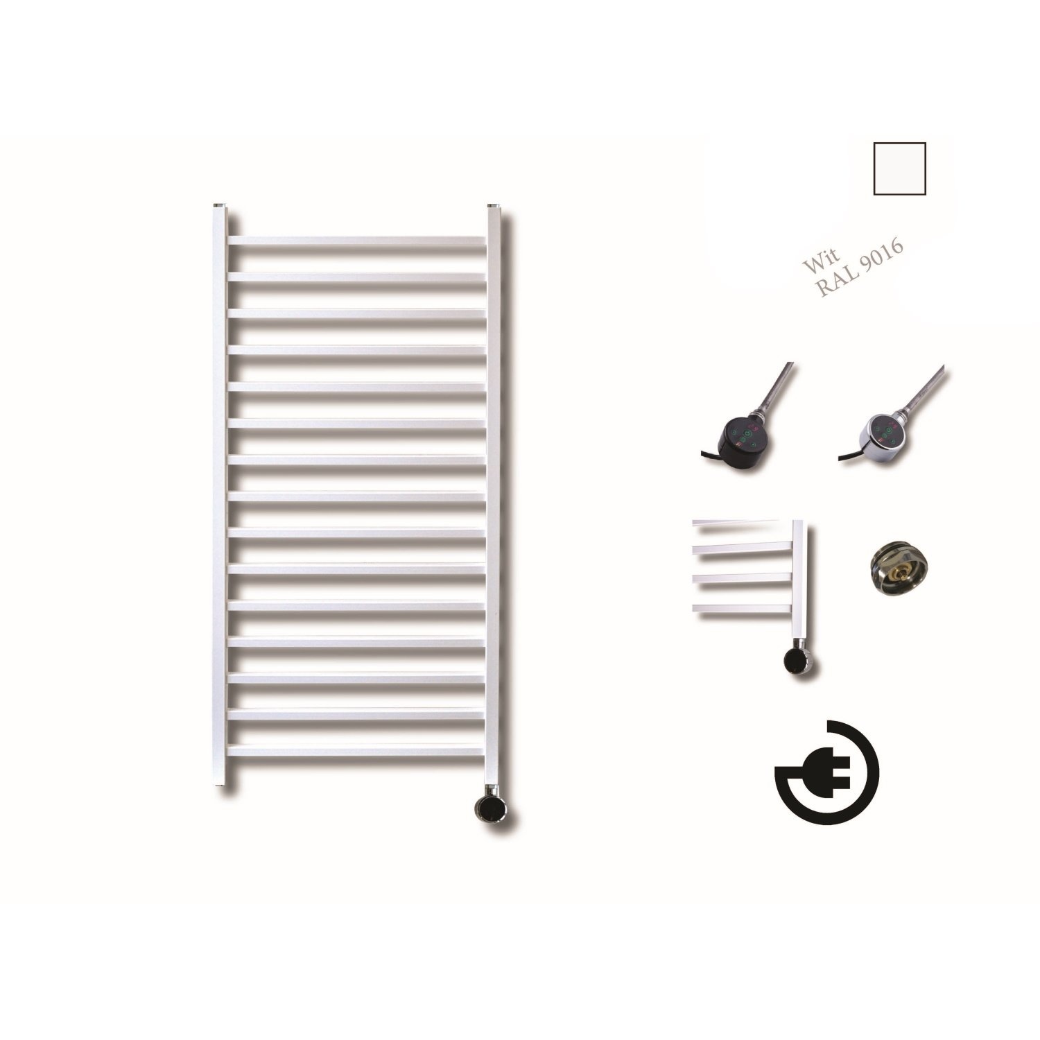 Elektrische Design Radiator Sanicare Plug En Play Qubic 126.4 x 60 cm Wit Thermostaat Chroom 773 Wat