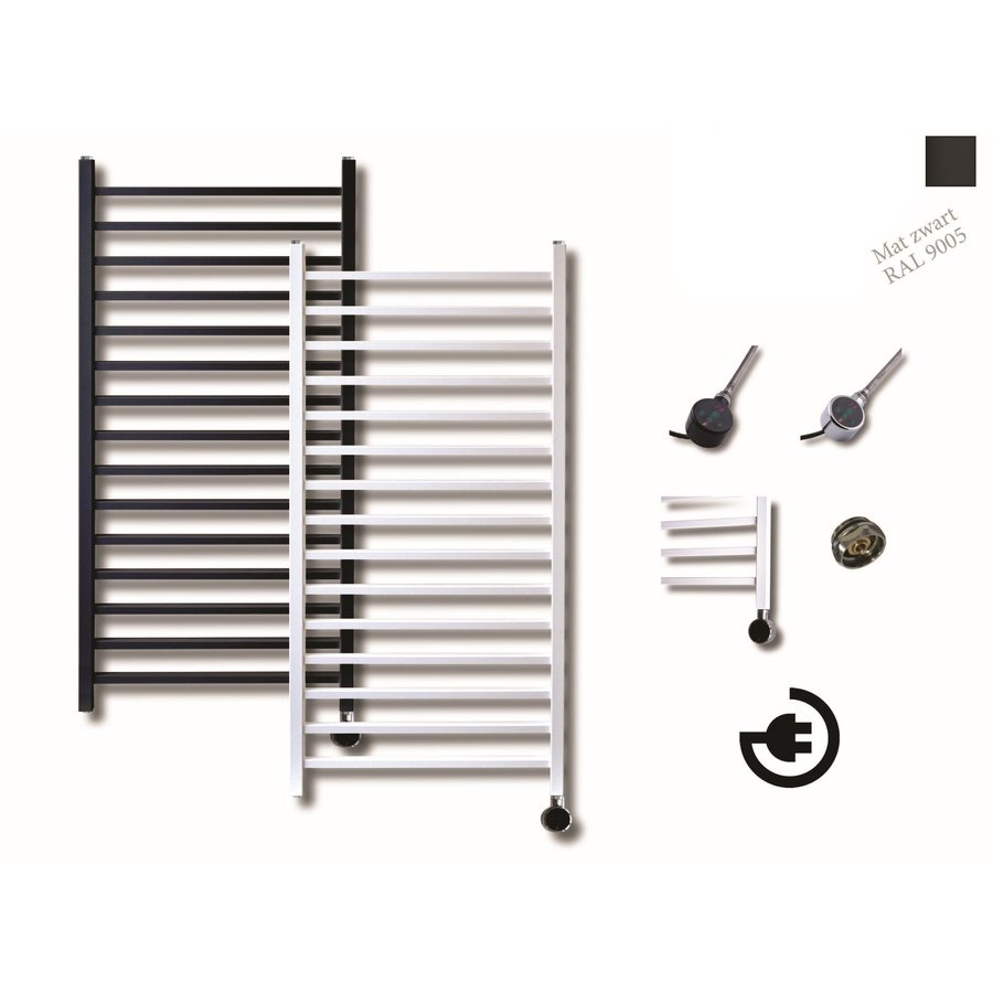 Elektrische Design Radiator Sanicare Plug En Play Qubic 126.4 x 60 cm Mat Zwart Thermostaat Zwart 773 Watt