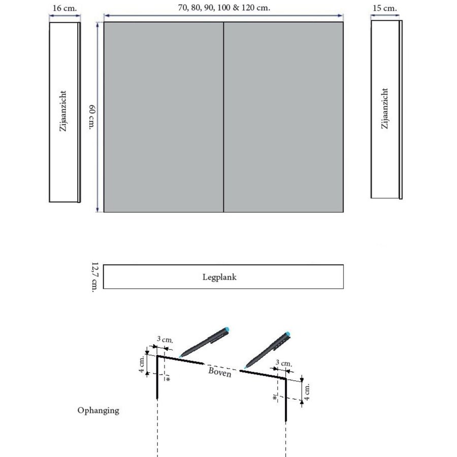 Spiegelkast Sanicare Qlassics 70 cm 2 Spiegeldeuren Belluno Eiken