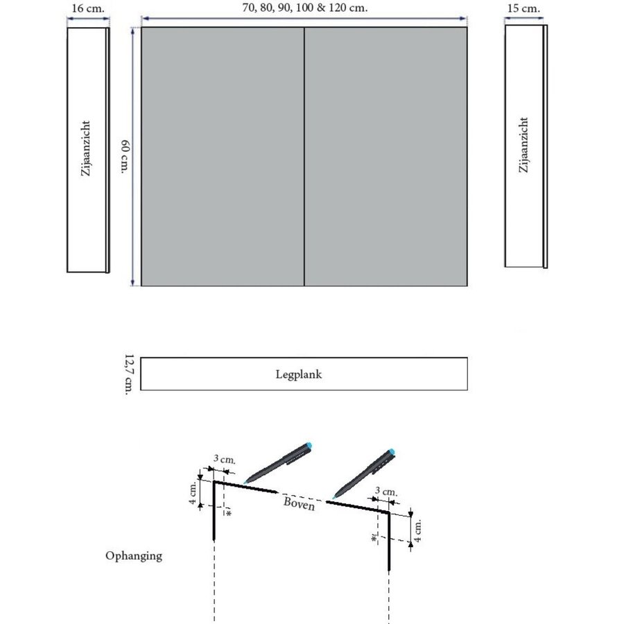 Spiegelkast Sanicare Qlassics 90 cm 2 Spiegeldeuren Belluno Eiken