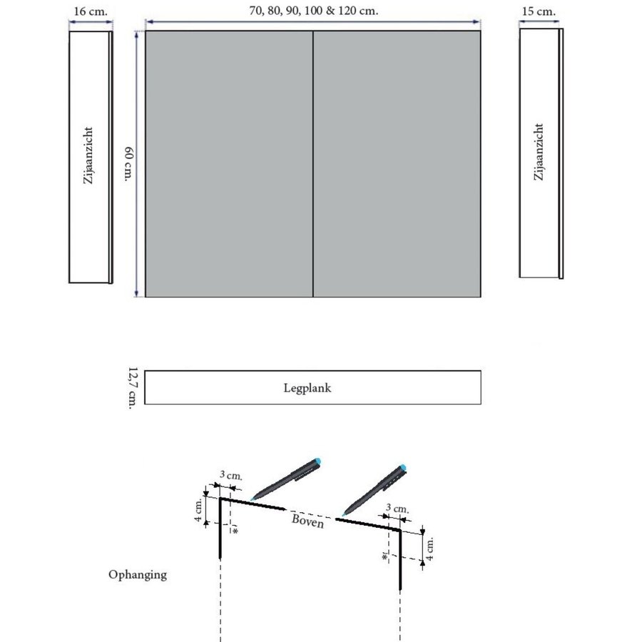 Spiegelkast Sanicare Qlassics Ambiance 70 cm 2 Spiegeldeuren Belluno Eiken