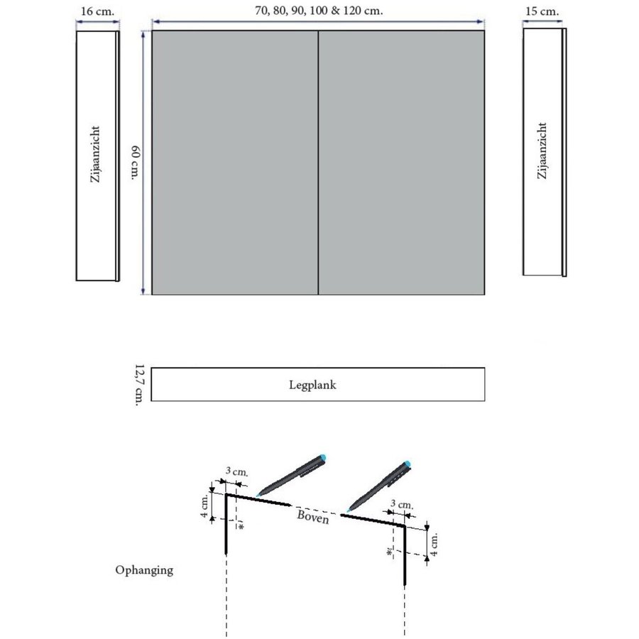 Spiegelkast Sanicare Qlassics Ambiance 120 cm 2 Spiegeldeuren Belluno Eiken