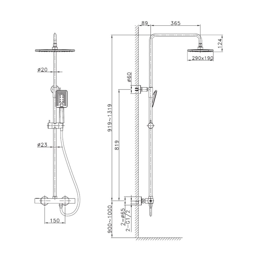 Regendoucheset Opbouw Sapho Spy Thermostaatkraan 29x19 cm Mat Zwart