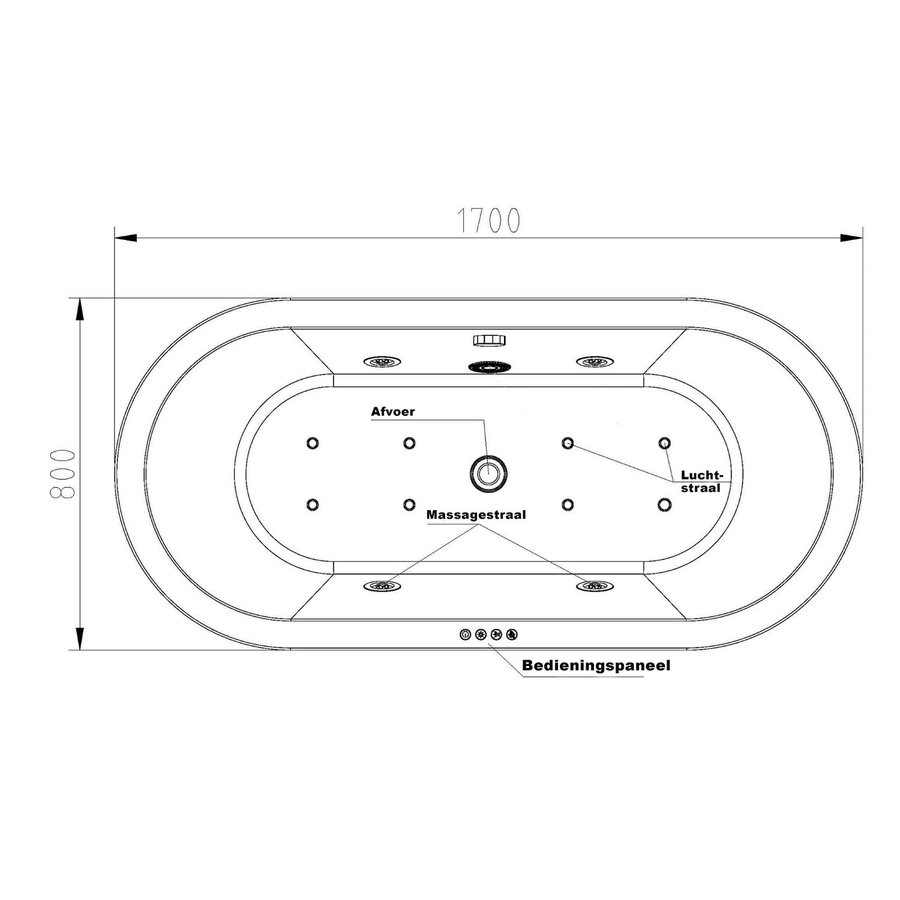 Whirlpool Wiesbaden Libero Vrijstaand Ligbad 170x80x59 cm Inclusief Waste Wit