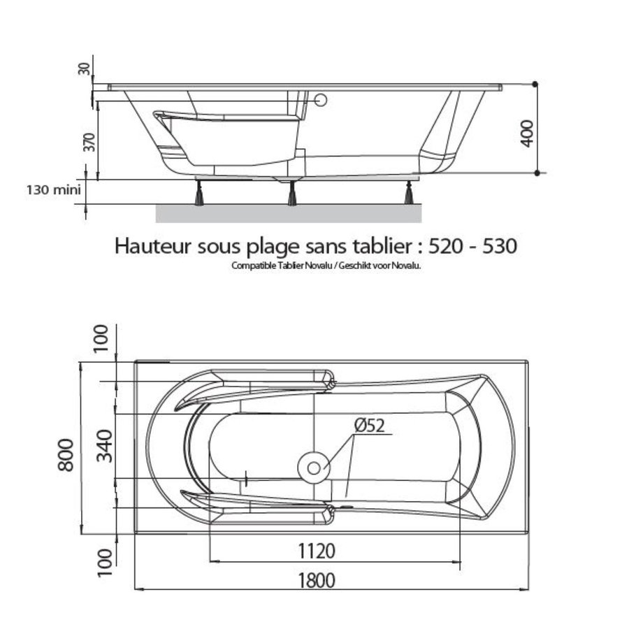 Ligbad Allibert Namea Rechtoek Toplax Duobad Wit 180x80 cm