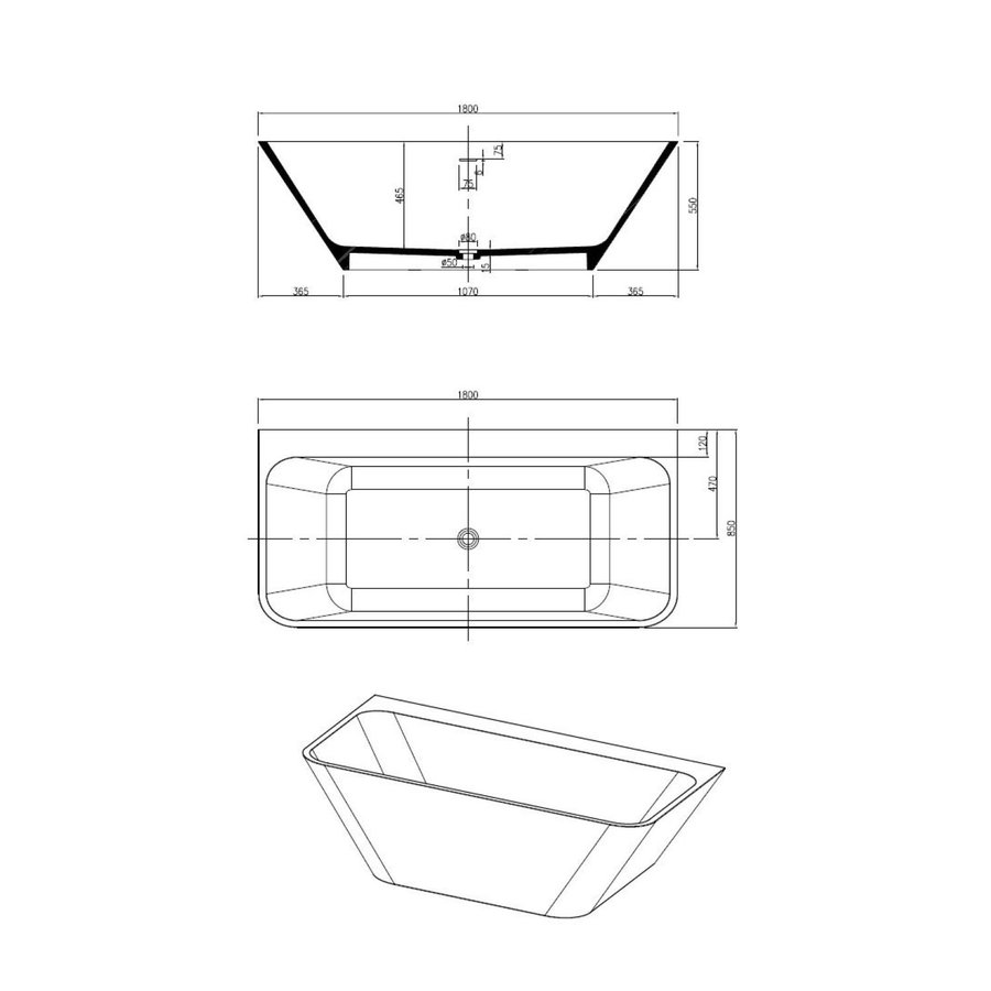 Semi-Vrijstaand Ligbad Best Design Borgh 180x85x55 cm Solid Surface Mat Zwart