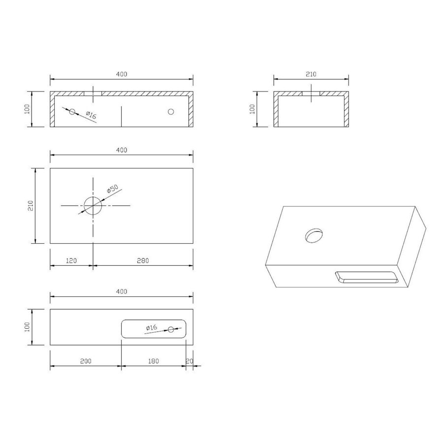 Fontein Planchet Best Design Malo Solid Surface 40x21x10 cm Glans Wit