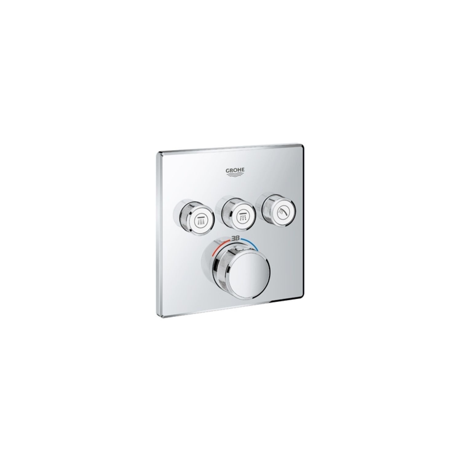 Grohe Inbouw Thermostaatkraan SmartControl Afbouwdeel Met Omstel 3 Functies Vierkant Chroom